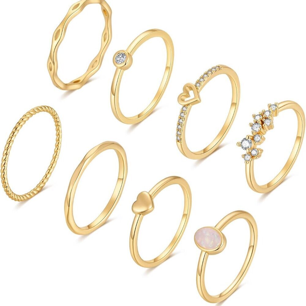 8-12PCS 14K Gold Stacking Ring Set for Women Dainty Thumb Stackable Rings Gold H